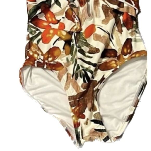 VINCE CAMUTO Printed Plunging Halter One-Piece Swimsuit ivory size 6 New - Picture 9 of 15